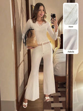 Franclia Women's Casual Simple Lace Patchwork Straight-Leg White Pants